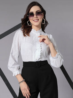 Style Quotient - Women White Self Design Polycotton Formal Shirt