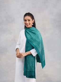 Fabindia - Teal Silk Hand Block Printed Stole
