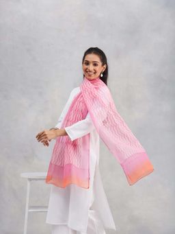 Fabindia - Pink Cotton Silk Hand Block Printed Stole