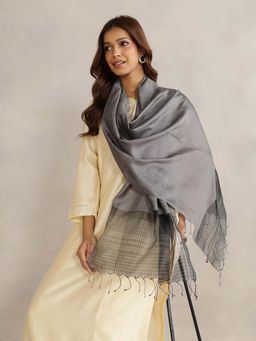 Fabindia - Grey Viscose Silk Blend Hand Woven Stole