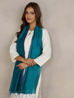 Fabindia - Teal Silk Hand Woven Stole