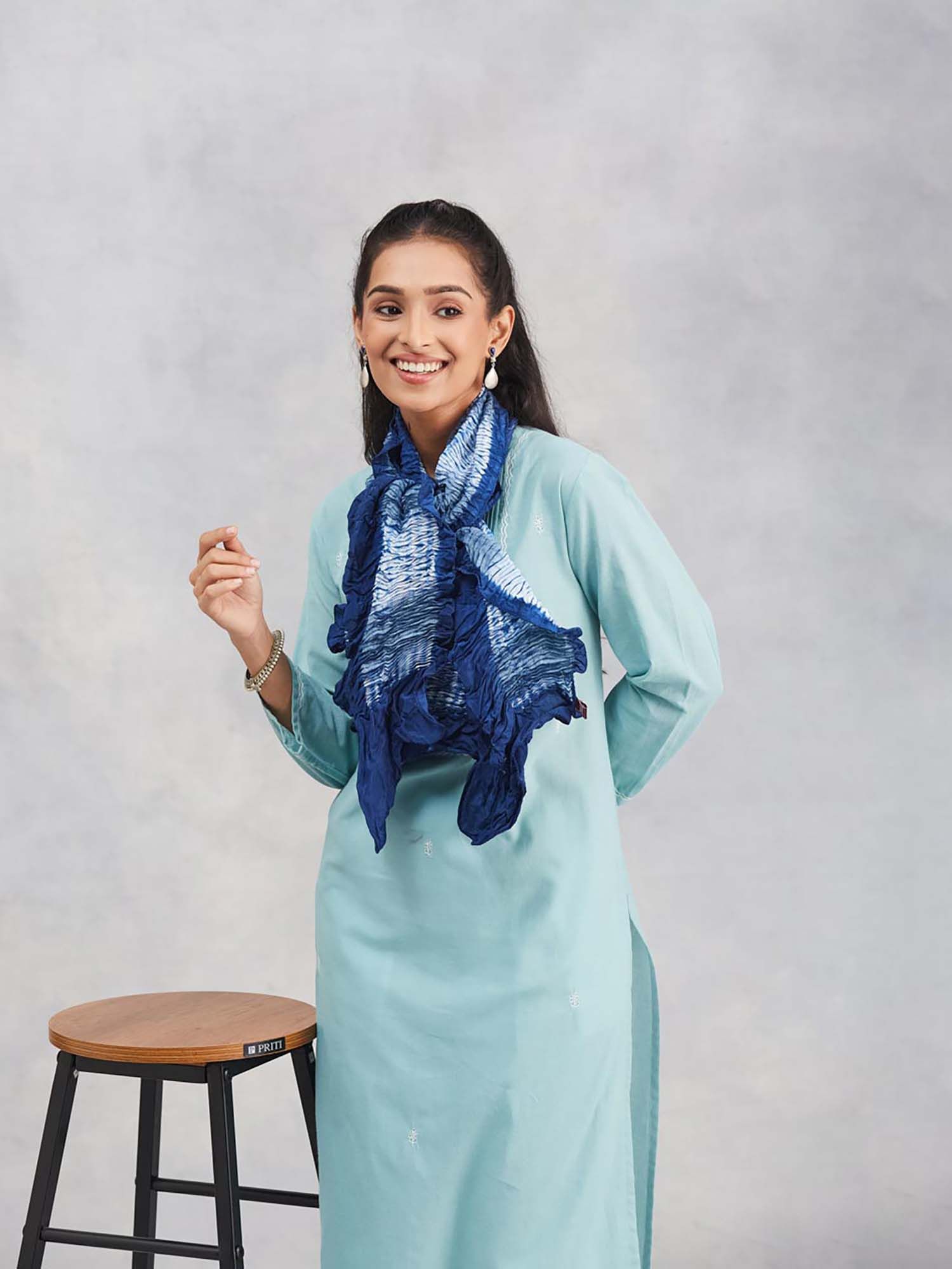 fabindia Indigo Blue Modal Tie & Dye Stole-picture-13