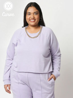 Twenty Dresses by Nykaa Fashion - Curve Purple Solid Crew Neck Basics Sweatshirt