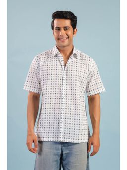 RATAN JAIPUR - Geometric Print Cotton Shirt- Blue