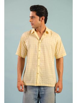 RATAN JAIPUR - Rhombus Buti Cotton Shirt - Yellow