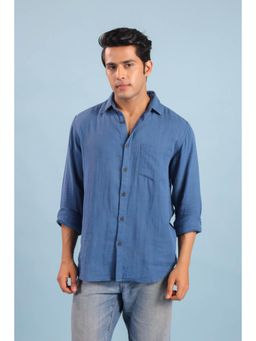RATAN JAIPUR - Men's Double Gauze Cotton Shirt - Cobalt Blue