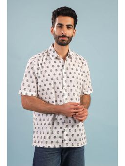 RATAN JAIPUR - Floral Buti Cotton Shirt - Blue
