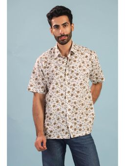 RATAN JAIPUR - Floral Vine Cotton Shirt - Brown