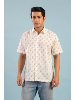 RATAN JAIPUR - Floral Buti Cotton Shirt - Yellow