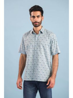 RATAN JAIPUR - Floral Buti Cotton Shirt - Blue