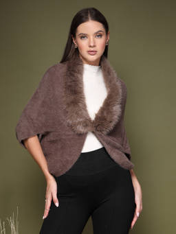 Mafadeny - Women Solid Brown Poncho