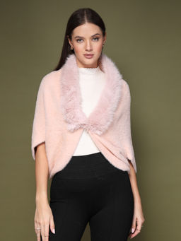 Mafadeny - Women Solid Peach Poncho