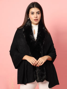 Mafadeny - Women Long Line Black Poncho