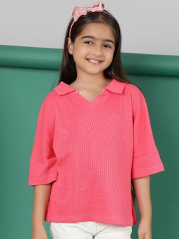 Tales & Stories - Girls Pink Cotton Polo T-Shirt