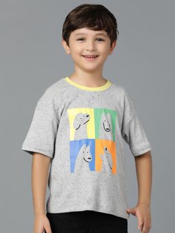Tales & Stories - Boys Grey Cotton Printed T-Shirt
