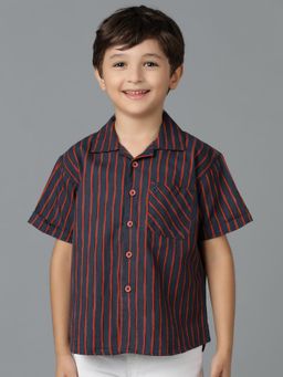Tales & Stories - Boys Red & Black Striped Cotton Shirt