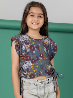 Tales & Stories - Girls Multi-Color Printed Lycra Crop Top