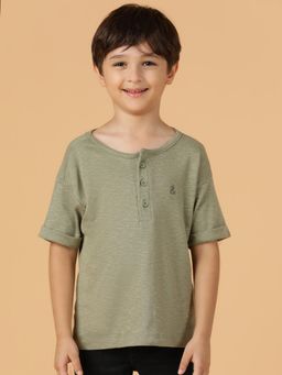 Tales & Stories - Boys Olive Viscose Solid T-Shirt