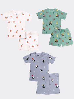 Orange Sugar - T-Shirt & Shorts Jungle Safari, Penguin & Orange Heaven (Pack of 3)