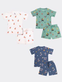 Orange Sugar - T-Shirt & Shorts Jungle Safari, Space & Orange Heaven (Pack of 3)
