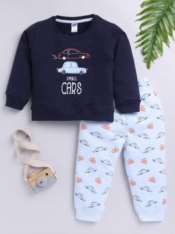 Nottie Planet - Loopknit Boy's T-Shirt with Bottom Navy Blue (Set of 2)
