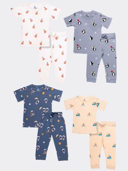 Orange Sugar - T-Shirt & Pant Orange Heaven, Penguin, Space & Fox On The Go (Pack of 4)