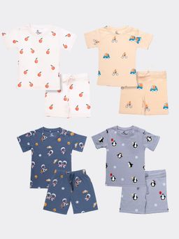 Orange Sugar - T-Shirt & Shorts Heaven, Penguin, Space & Fox On The Go (Pack of 4)
