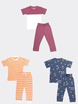 Orange Sugar - T-Shirt & Pant Orange Stripes, Berry, Space (Pack of 3)