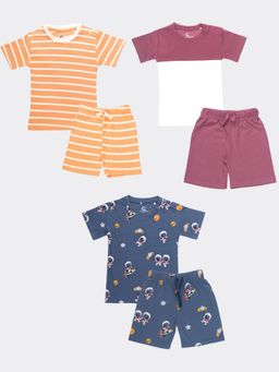 Orange Sugar - T-Shirt & Short Orange Stripes, Berry, Space (Pack of 3)