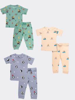 Orange Sugar - T-Shirt & Pant Penguin, Jungle, Fox (Pack of 3)