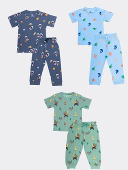 Orange Sugar - T-Shirt & Pant Space Explorer, Jungle Safari & Wonders (Pack of 3)