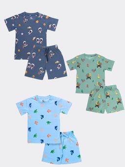 Orange Sugar - T-Shirt & Shorts Space , Jungle Safari & Wonders (Pack of 3)