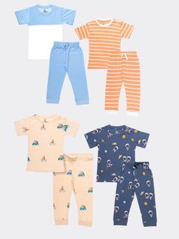 Orange Sugar - T-Shirt & Pant Summer, Orange Stripes, Fox, Space (Pack of 4)