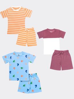 Orange Sugar - T-Shirt & Short Underwater, Orange Stripes, Berry (Pack of 3)