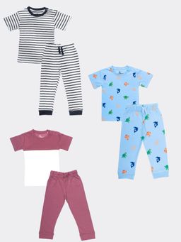 Orange Sugar - T-Shirt & Pant Zebra, Underwater, Berry (Pack of 3)