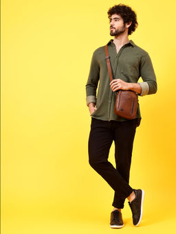 Tortoise - Elmo Genuine Leather Everyday Travel Sling Bag for Men and Women