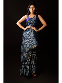 Unnati Silks - Indigo Pure Kota Cotton Saree with Unstitched Blouse