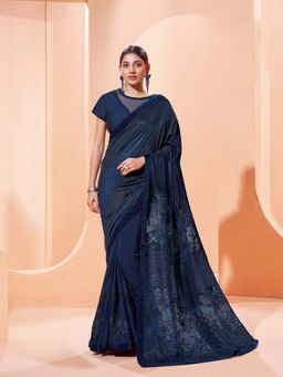 Odette - Blue Elegant Lycra Saree with Unstitched Blouse