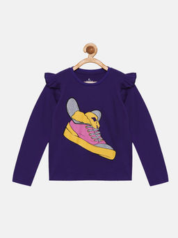 KiddoPanti - Girls Wing Shoes Printed Full Sleeves T-shirt- Purple