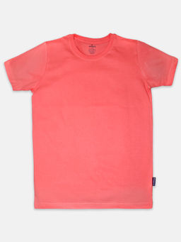 KiddoPanti - Boys Solid Half Sleeves Round Neck T-shirt- Coral