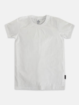 KiddoPanti - Boys Solid Half Sleeves Round Neck T-shirt- White