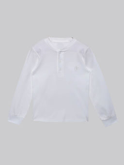 KiddoPanti - Unisex Solid Full Sleeves Henley Neck Ribbed T-shirt- White