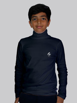 KiddoPanti - Unisex Turtle Neck Full Sleeves T-shirt- Dark Navy Blue