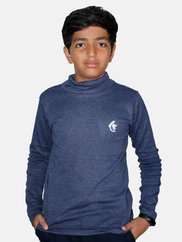 KiddoPanti - Unisex Solid Turtle Neck Full Sleeves T-shirt- Blue