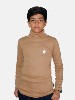 KiddoPanti - Unisex Solid Turtle Neck Full Sleeves T-shirt- Brown