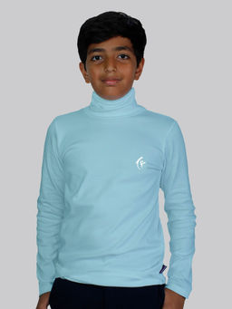 KiddoPanti - Unisex Solid Turtle Neck Full Sleeves T-shirt- Blue