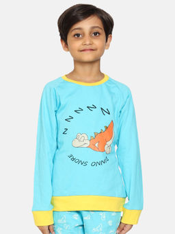 KiddoPanti - Girls Dinnosnore Printed T-shirt- Aqua