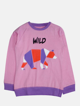 KiddoPanti - Girls Wild Bear Printed T-shirt- Pink