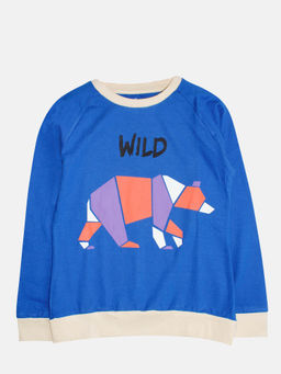 KiddoPanti - Girls Wild Bear Printed T-shirt- Blue