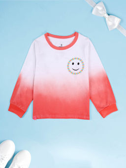 KiddoPanti - Girls Cotton Ombre Effect Printed T-shirt- Red
